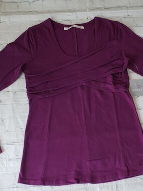 Athleta Deep Plum Knit Top S - Criscross Ruched Bust